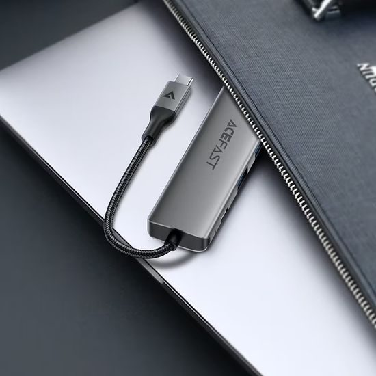 Acefast 6-in-1 Adapter (J18) - USB-C naar 2x USB 3.0, USB-C PD 90W, HDMI 4K, SD/TF Kaartlezer - Plug & Play - Grijs