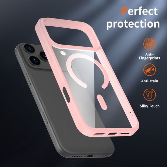 JP MagFit Clear MagSafe θήκη με μαγνήτη N52, iPhone 17 Pro Max, ανοιχτό ροζ