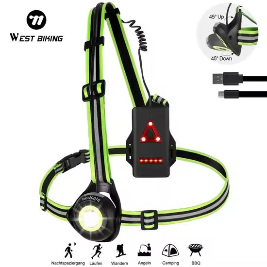 West Biking Tragbare LED Fahrradlampe und Lauflampe - USB Aufladbar - 500 Lumen