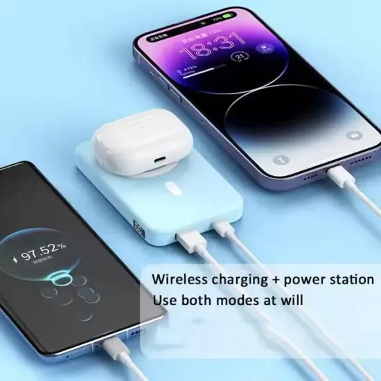 Ultra vékony power bank állvánnyal és digitális kijelzővel, 10000mAh, 22.5W, Quick Charge 3.0, PD20W, kék