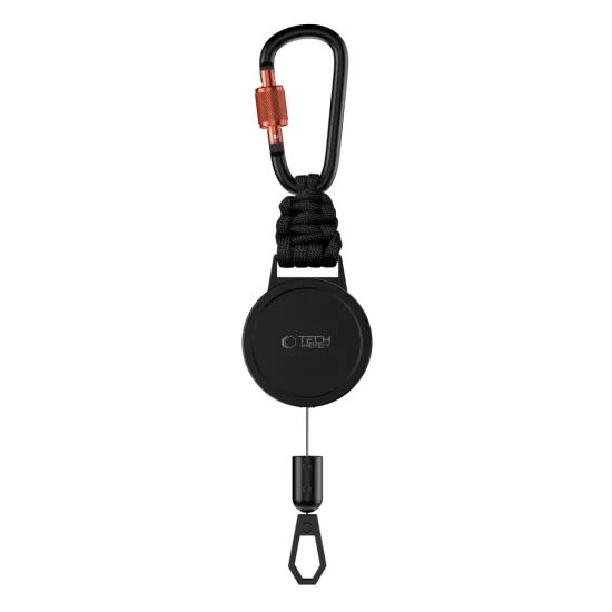 Tech-Protect ATH04 UrbanLoop Sicherheitshalter gegen Diebstahl mit einziehbarem Stahlkabel und Karabiner - Schwarz-Orange