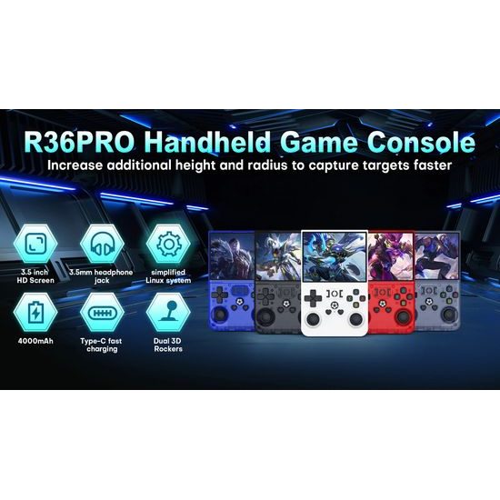 R36 Pro Φορητή κονσόλα παιχνιδιών με 3,5" IPS οθόνη, μαύρη