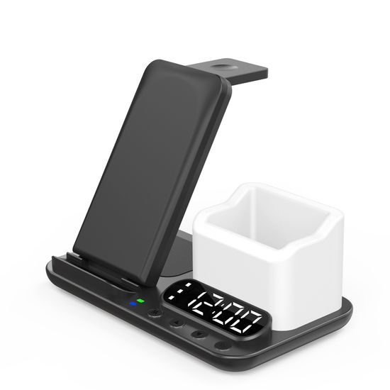 DeskCharge Station Pro Πολυλειτουργικός σταθμός ασύρματης φόρτισης 5 σε 1 με ρολόι και οργανωτή, μαύρο