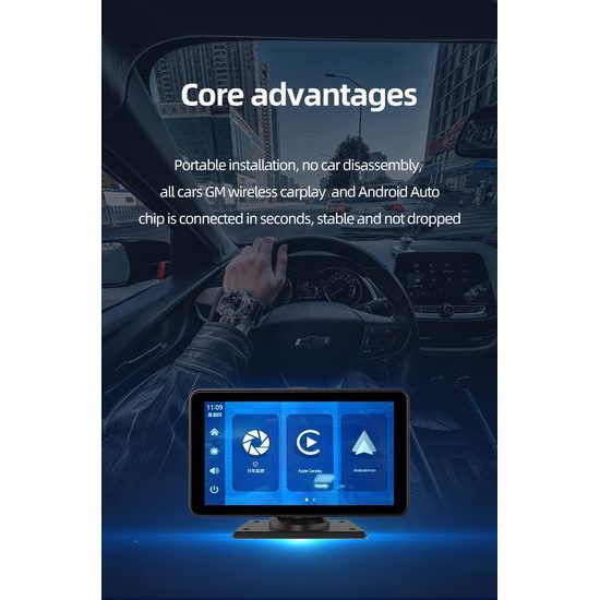 7" CarPlay zaslon za auto s bežičnim CarPlay i Android Auto, 2K autokamerom i stražnjom kamerom