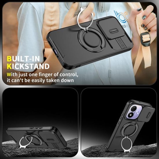 Xiaomi Redmi Note 17 4G / 5G ümbris – CamSlide Stand kaamerakaitsega alusega – must