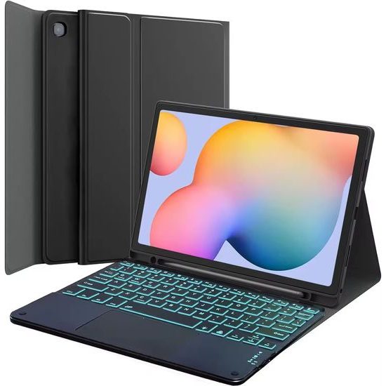 JP Μαγνητική θήκη με Bluetooth πληκτρολόγιο, touchpad, φωτισμό και βάση για stylus, Samsung Galaxy Tab A8, μαύρη