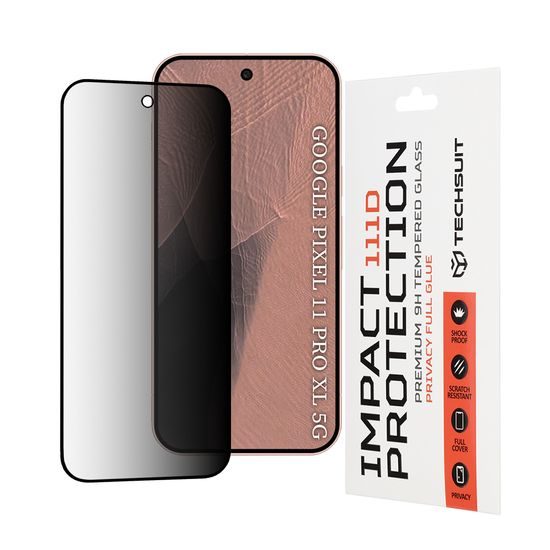 Techsuit 111D Privacy Закалено стъкло, Google Pixel 11 Pro XL, черно