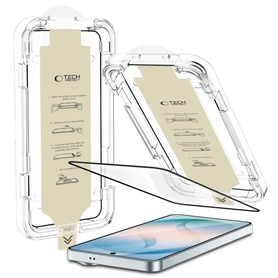 Samsung Galaxy S26 kaitseklaas – Tech-Protect Quick Set AR+ paigaldusraamiga karastatud klaas – must