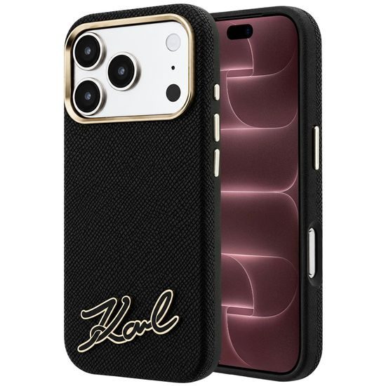 Karl Lagerfeld Grained Leather Resin Sign Logo MagSafe ümbris iPhone 17 Pro Max / 18 Pro Max – must