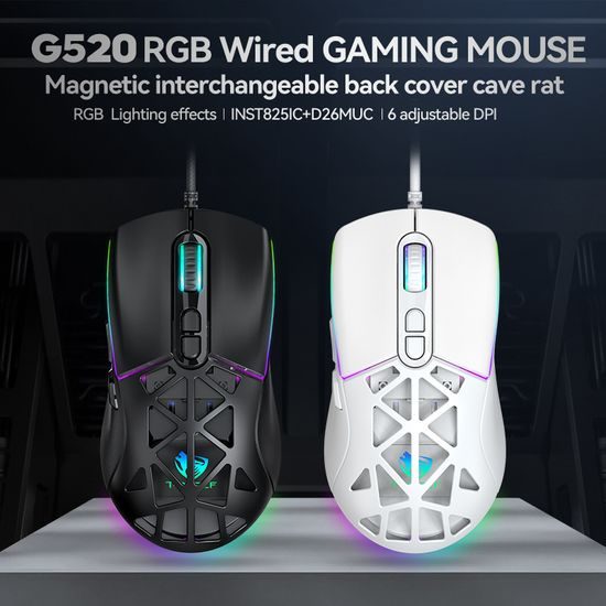 Gamingowa mysz RGB T-WOLF G520, 12800 DPI, 7 przycisków, ultralekkia, wymienne etui (USB)