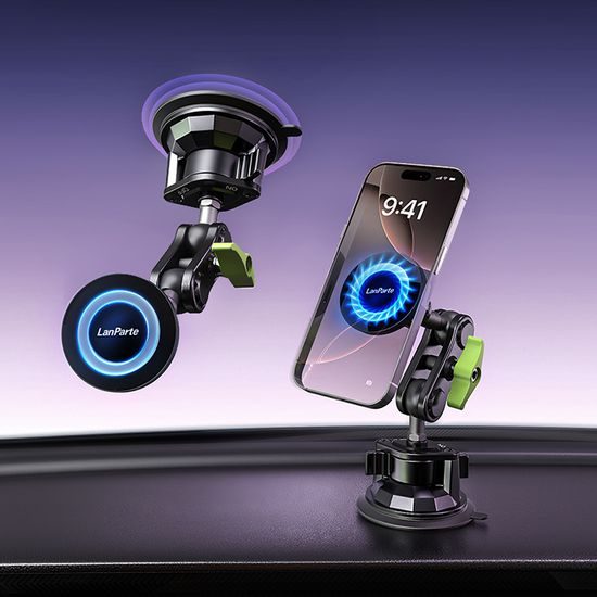 LanParte RBA-M01 Magnetische Telefoonhouder voor Auto - met Vacuüm Zuignap - 360° Verstelbaar - MagSafe geschikt