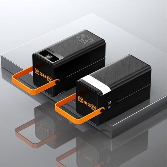 Power Bank 60.000 mAh, 22.5W PD, 4 USB + 2 καλώδια, LED φώτα, μαύρο