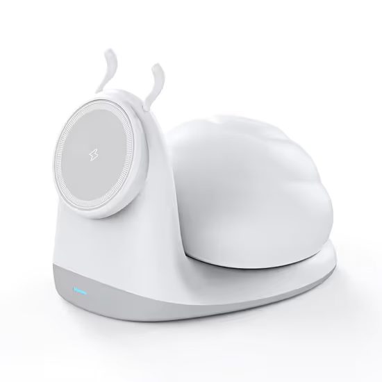 Πολυλειτουργικός ασύρματος φορτιστής με φως αφής σε σχήμα σαλιγκαριού, 15W, λευκός