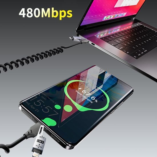 Dudao L20 Pro kabel 4v1 USB-A / USB-C - Lightning / USB-C, črn