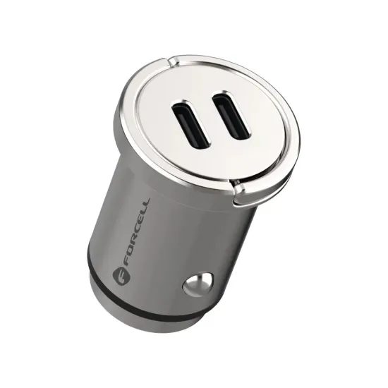 Forcell F-Energy Mini nabíjačka do auta 2x USB-C, QC 3.0 30W, strieborná