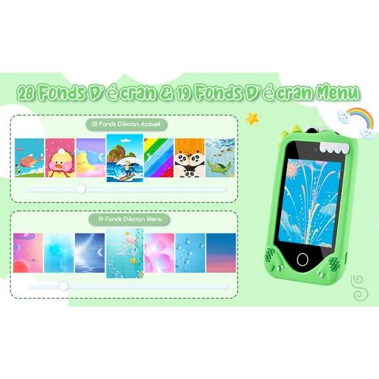 Έξυπνο τηλέφωνο για παιδιά με παιχνίδια, MP3, διπλή κάμερα και οθόνη αφής, πράσινος δεινόσαυρος