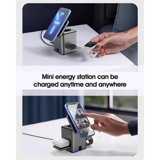 MagCube Pro Qi2 Έξυπνος Αναδιπλούμενος 3σε1 Ασύρματος Φορτιστής με MagSafe με Φόρτιση 15W, Γκρι