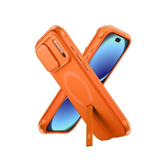 Husă Suritch AirBounce Bumper MagSafe cu Suport și Protecție Cameră, iPhone 17 Pro Max / 18 Pro Max, portocaliu