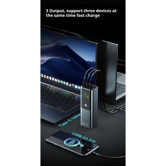 Συμπαγής power bank για γρήγορη φόρτιση laptop, 100W, 20.000 mAh, μαύρο