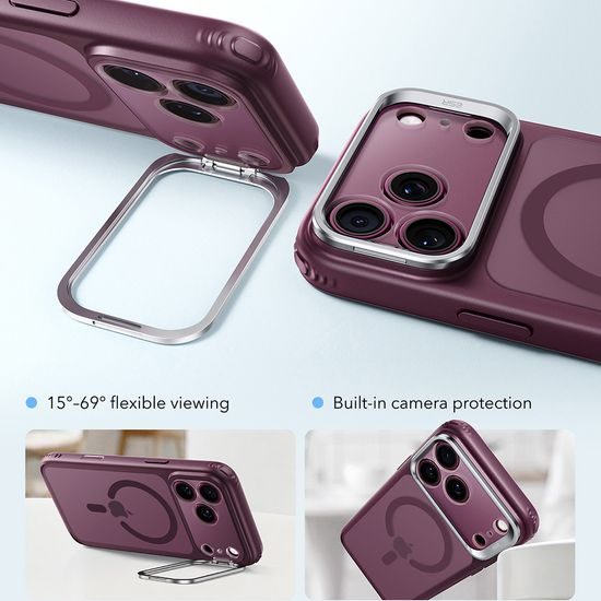 iPhone 17 Pro Max / 18 Pro Max vāciņš – ESR Classic Hybrid HaloLock ar statīvu – sarkans