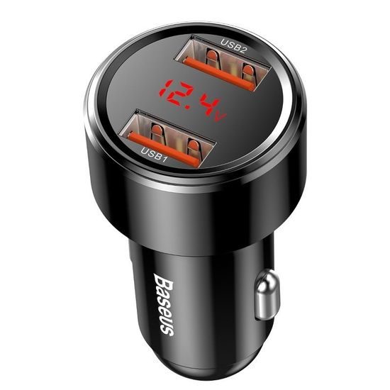 Baseus Magic autós adapter, 2x USB, QC 3.0 45W, fekete