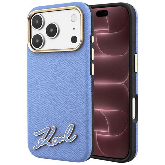 Karl Lagerfeld Grained Leather Resin Sign Logo MagSafe ümbris iPhone 17 Pro Max / 18 Pro Max – sinine