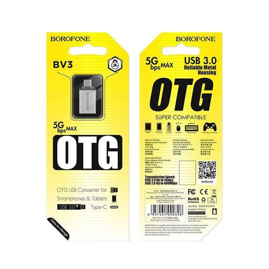 Borofone BV3 OTG Adapter USB-C auf USB-A 3.0 - Datentransfer bis 5 Gb/s - Silber