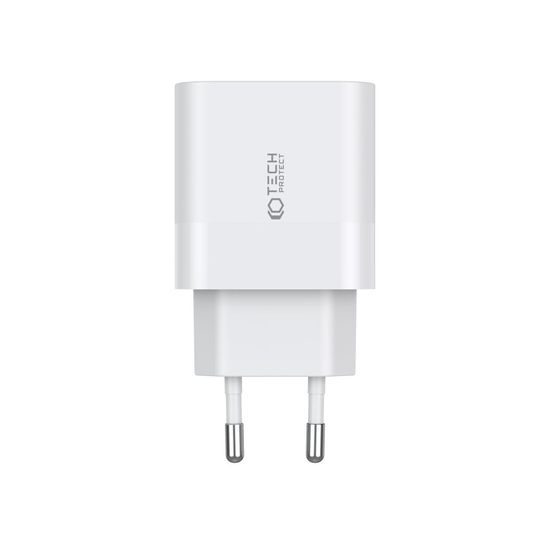 Tech-Protect C20W 2-portni polnilnik PD20W z dvema portoma + kabel USB-C, bel