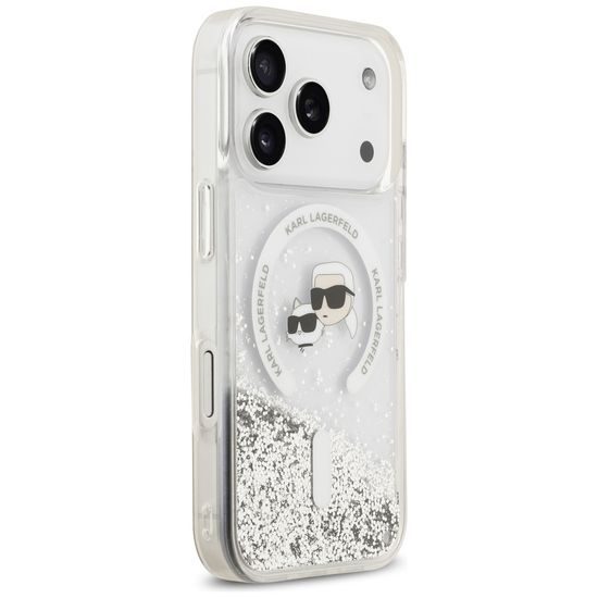Karl Lagerfeld Liquid Glitter KC Heads MagSafe ümbris iPhone 17 Pro / 18 Pro – läbipaistev