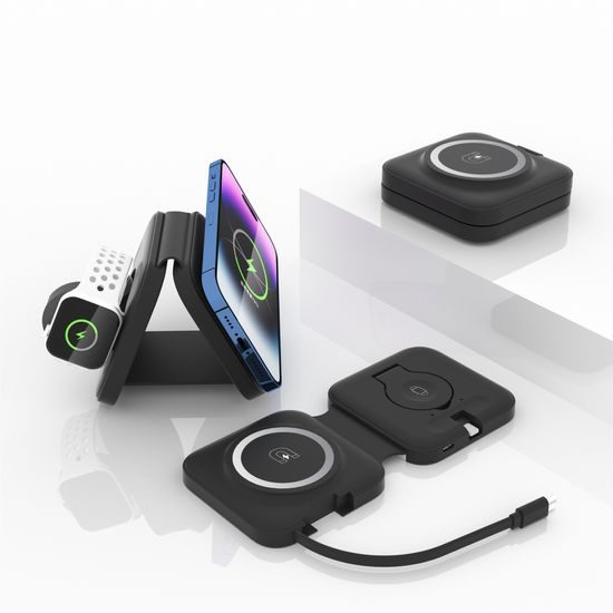 3az1-ben Vezeték nélküli összecsukható töltő, 15W, fekete