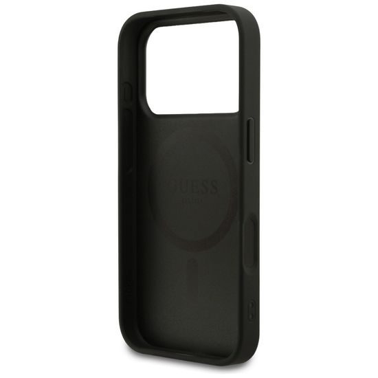Guess 4G Small and Classic Logo MagSafe Hoesje voor iPhone 17 Pro / iPhone 18 Pro - Eko-leer & Siliconen - Zwart