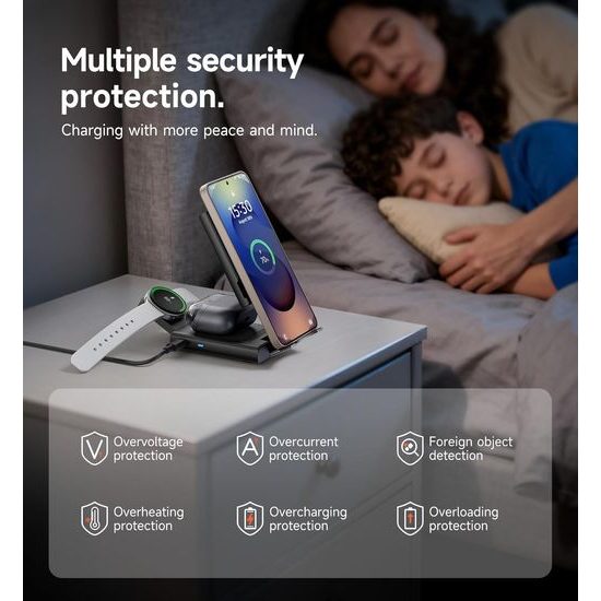 Suritch 3σε1 αναδιπλούμενος ασύρματος σταθμός φόρτισης για συσκευές Samsung, μαύρος