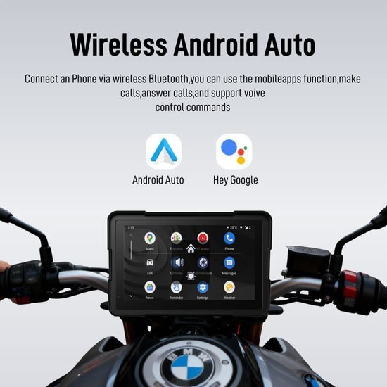 7" Motociklistički zaslon s bežičnim CarPlay i Android Auto, dualnom Full HD kamerom i brzootpusnim nosačem