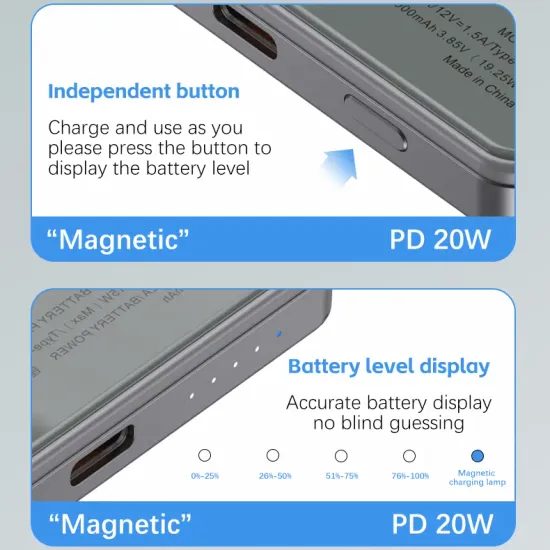 Metallic Ultraslim MagSafe bezdrátová Powerbanka, 10000mAh, PD20W, šedá