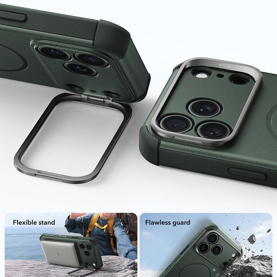 iPhone 17 Pro / 18 Pro vāciņš – ESR Cyber Armor Kickstand ar statīvu – zaļš