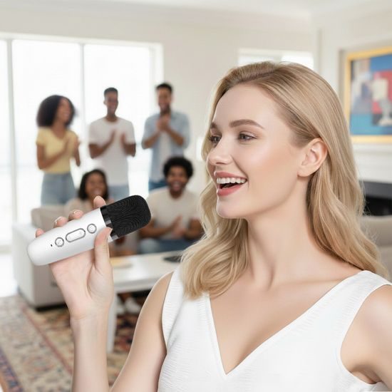 Blavec WS-07 Přenosný karaoke set se 2 mikrofony, 5 W, bílý