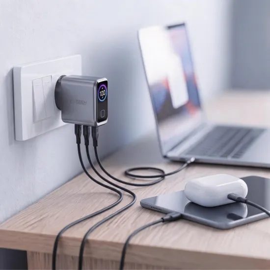 Tech-Protect Powervision NC100W-GAN 3portová nabíjačka, PD 100 W / QC 3.0, sivá