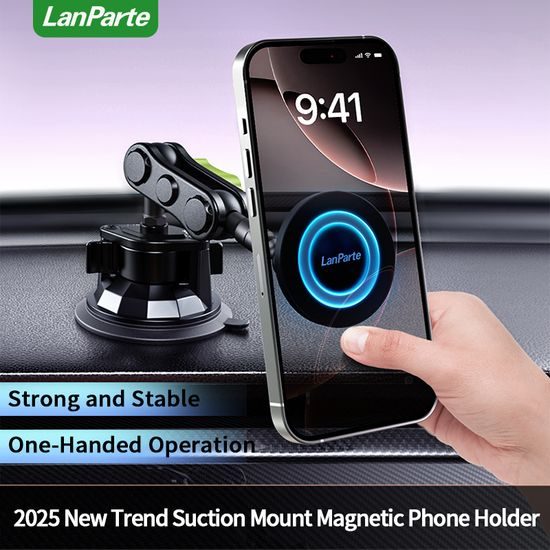 LanParte RBA-M01 Magnetische Telefoonhouder voor Auto - met Vacuüm Zuignap - 360° Verstelbaar - MagSafe geschikt