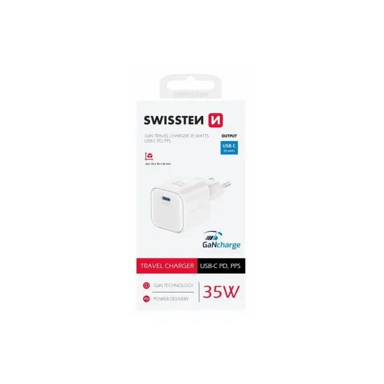 Swissten hálózati adapter GaN 1x USB-C 35W-os tápellátás, fehér