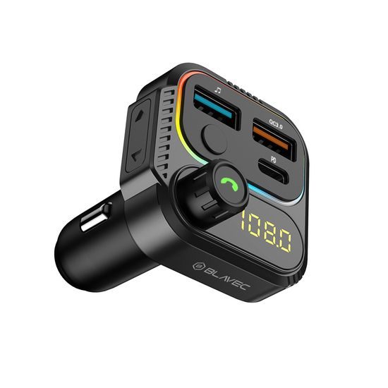 Blavec TR-01 FM πομπός Flash MP3, Bluetooth, 2x USB + USB-C, PD 36W, QC 3.0 18W, μαύρο