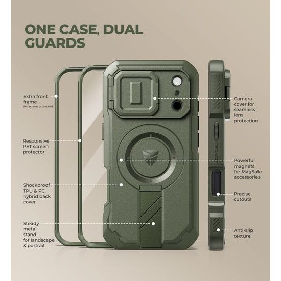 Dexnor MagSafe Case für iPhone 17 Pro / 18 Pro - 360° Kickstand mit Kameraschutz - Grün