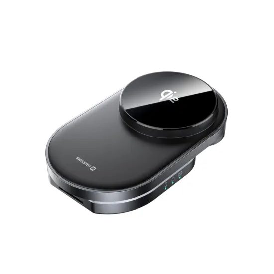 Swissten MagBase Αναδιπλούμενος ασύρματος φορτιστής 3σε1, Qi2, μαύρος