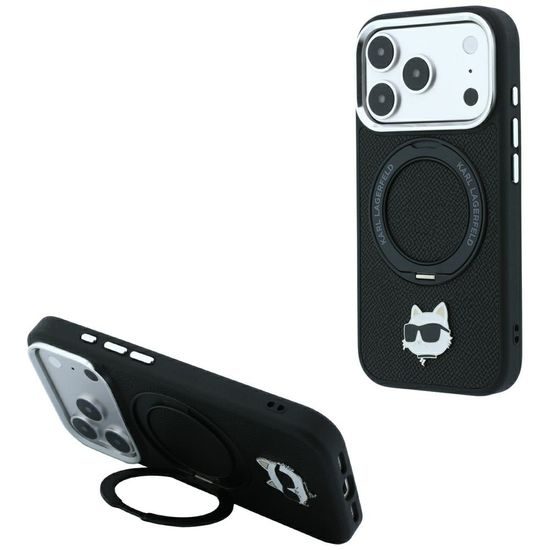 Karl Lagerfeld Leather Ring Stand 360 KC Pin MagSafe ümbris iPhone 17 Pro Max / 18 Pro Max – must