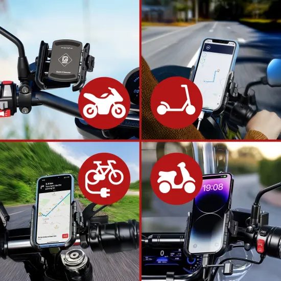Kewig 360° Motociklistični držalo za telefon z polnjenjem 36 W, USB-C, črn