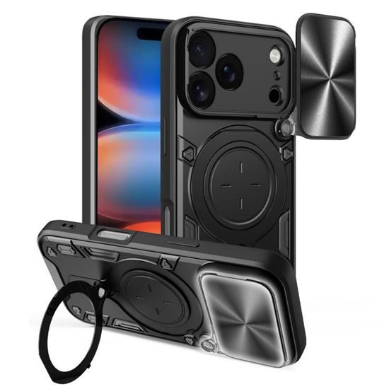 iPhone 17 Pro Max Hoesje - Techsuit CamGuard Pro - met Camera Cover & Standaard - Zwart