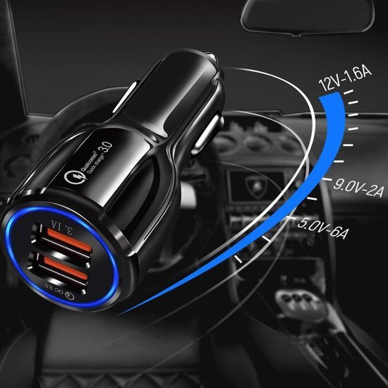 Wozinsky univerzális autós töltő, 2x USB Quick Charge 3.0 QC3.0 3.1A, fekete (WCC-02)