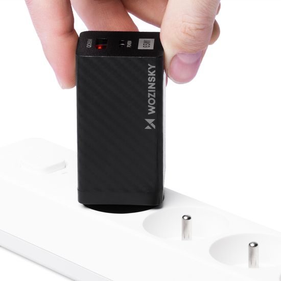 Wozinsky GaN încărcător 65W, QC 3.0, PD cu porturi USB, USB-C, negru (WWCG01)