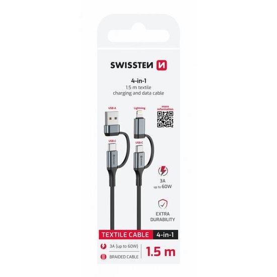 Swissten Datenkabel 4in1, 3A, 1,5 m, schwarz