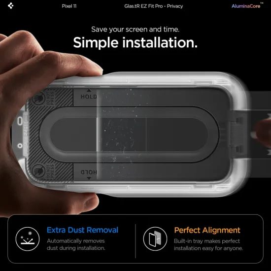 Google Pixel 10 / 11 privātuma aizsargstikls – Spigen Glass.TR EZFit Privacy 2 gab. ar uzstādīšanas rāmi