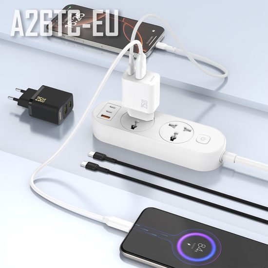 Dudao A26TCEU nabíječka USB-A + USB-C s USB-C kabelem, PD QC 25W GaN, černá